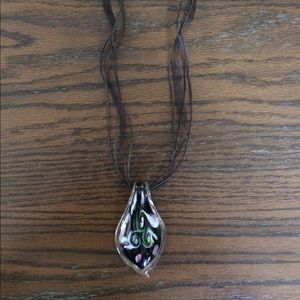 Necklace with multi-colored glass pendant